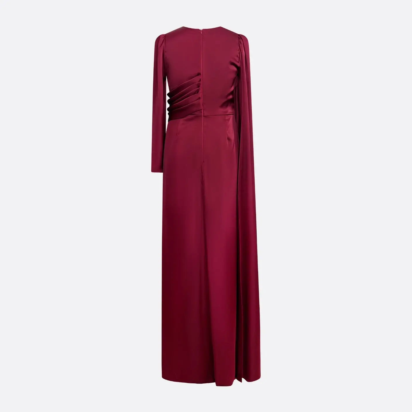 bordeaux satin dress BORDEAUX DRESS WITH PLEATS AT THE NECKLINE