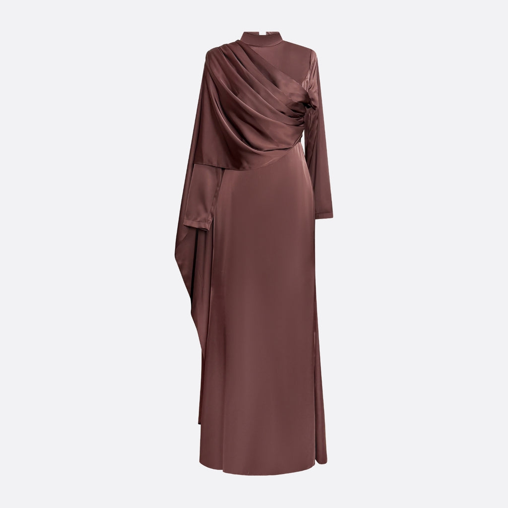 Vestido largo drapeado Cacao