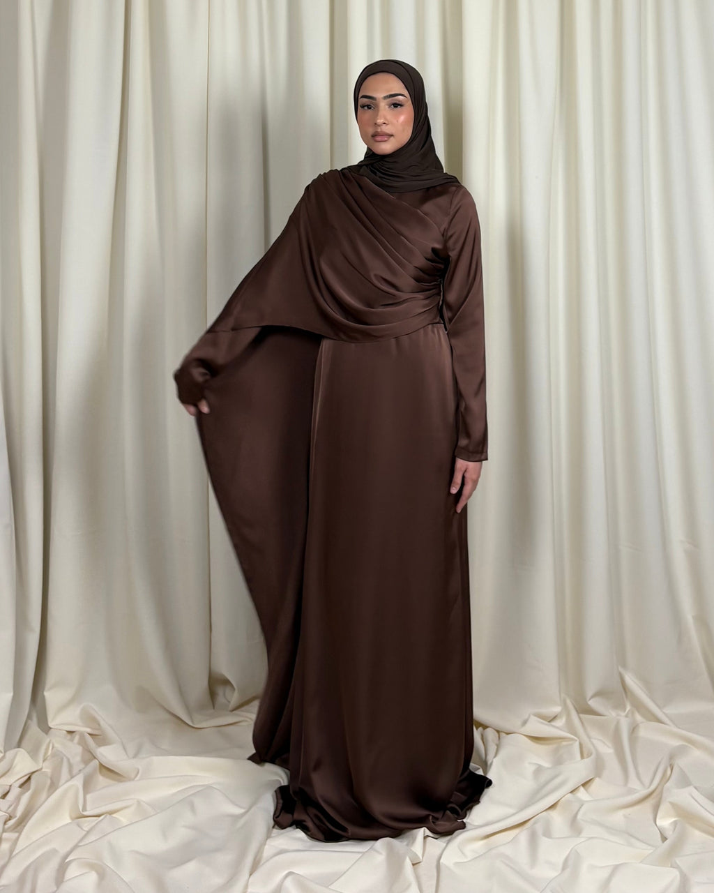Vestido largo drapeado Cacao