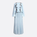 Sky blue pleated skirt and embroidered top set