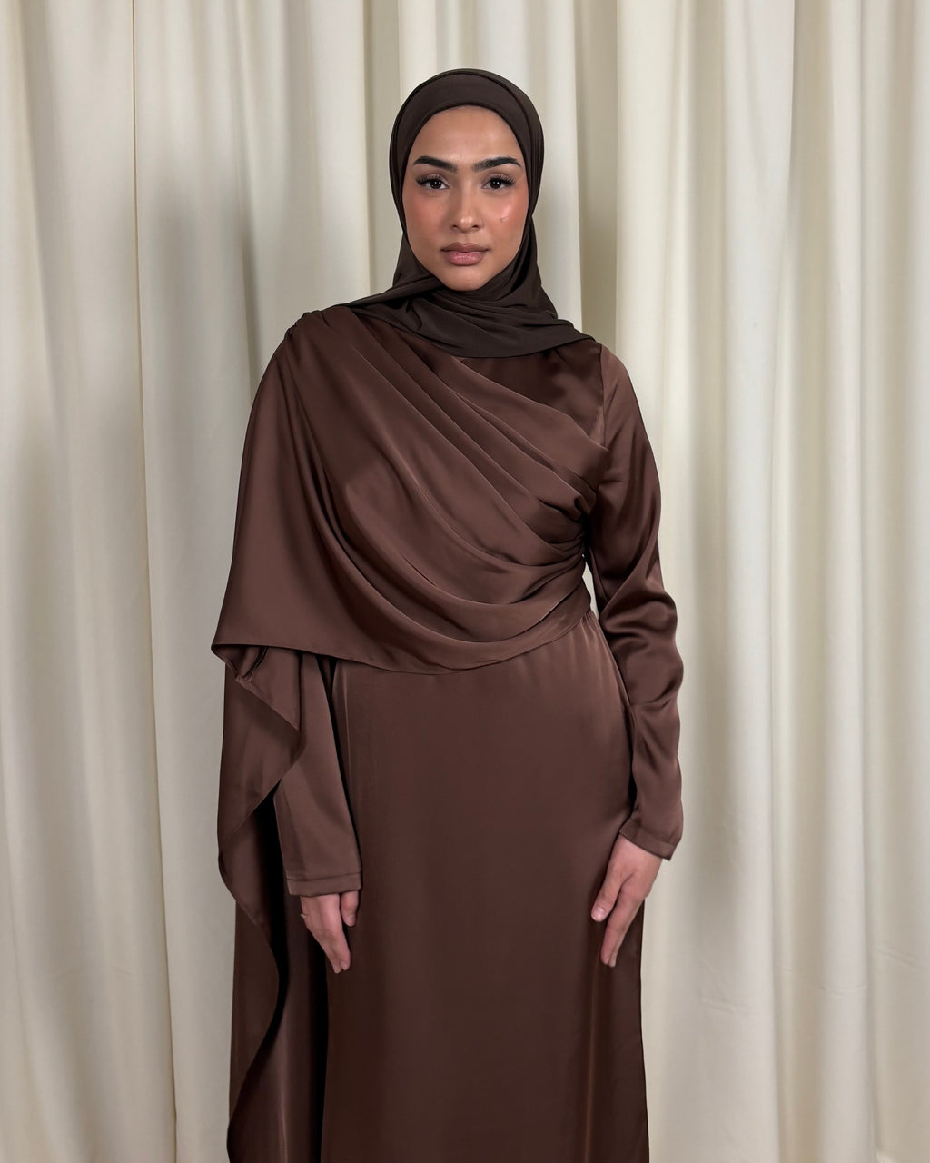 Vestido largo drapeado Cacao