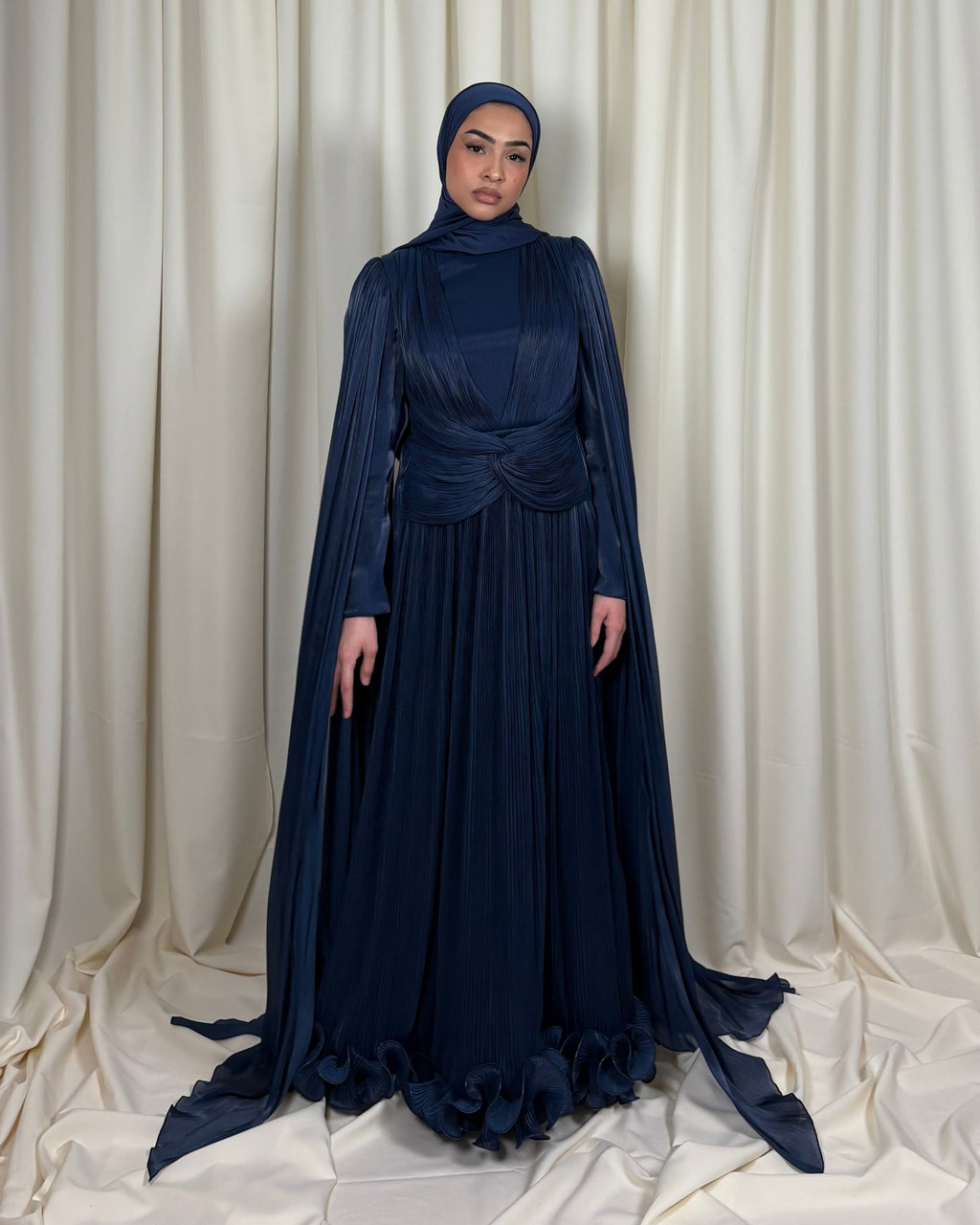 Royal blue long pleated dress