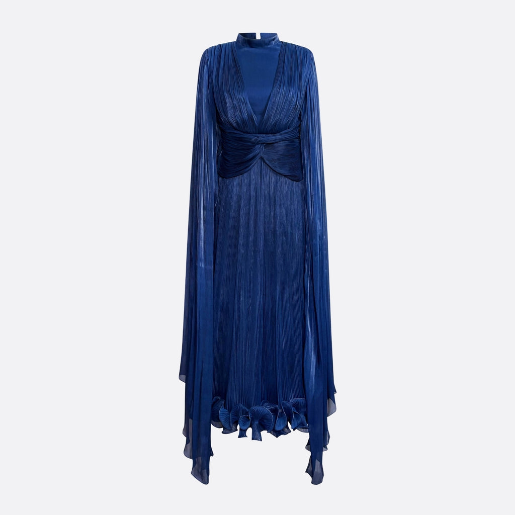 Royal blue long pleated dress