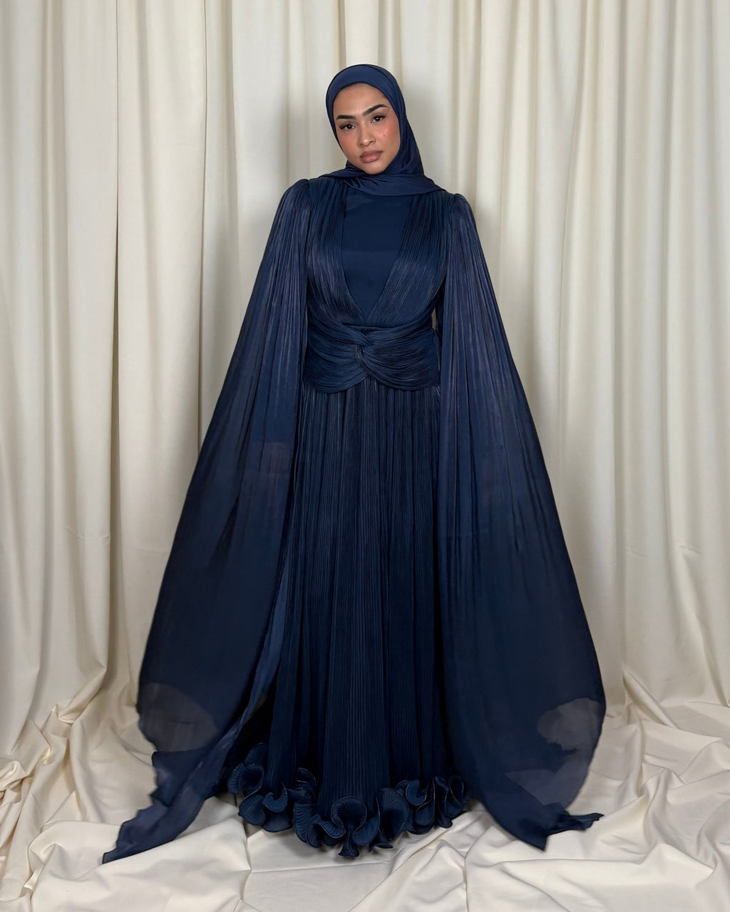 Royal blue long pleated dress