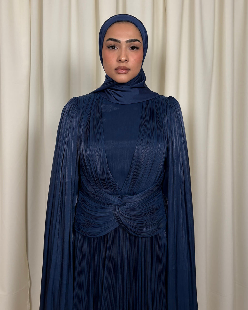 Royal blue long pleated dress