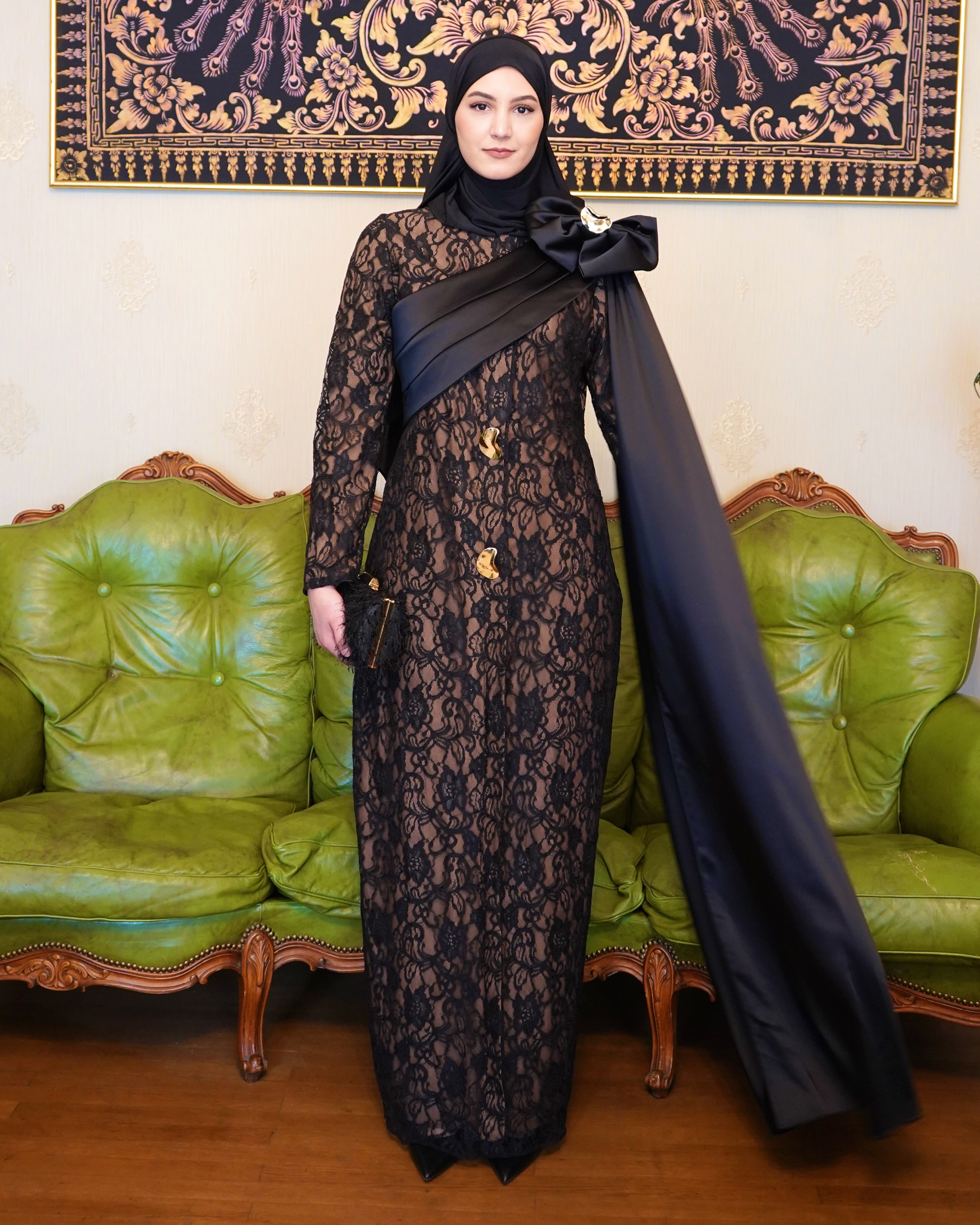 Robe longue noire en dentelle LUMYRA
